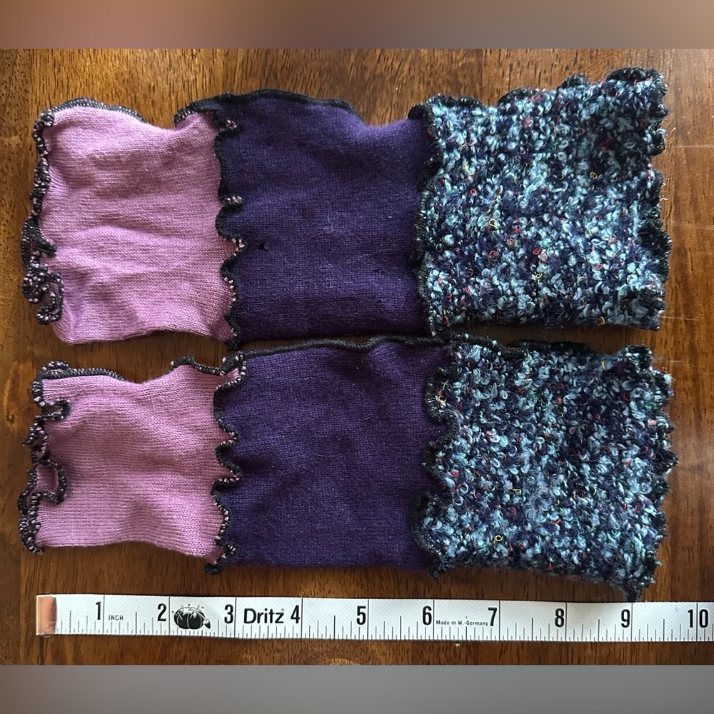 Colorblock Knit Arm Warmers Fingerless Gloves Purple Pink Textured OS